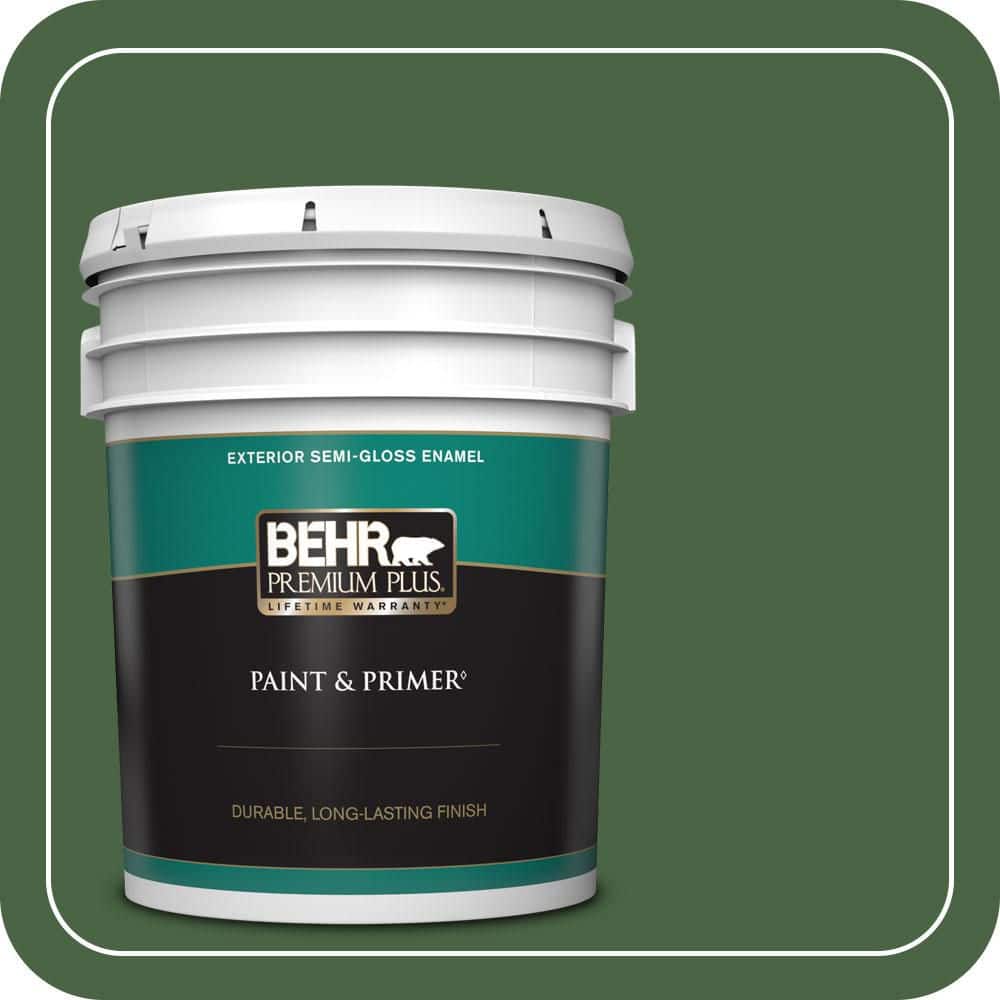 BEHR PREMIUM PLUS 5 gal. #S400-7 Deep Viridian Semi-Gloss Enamel Exterior Paint & Primer