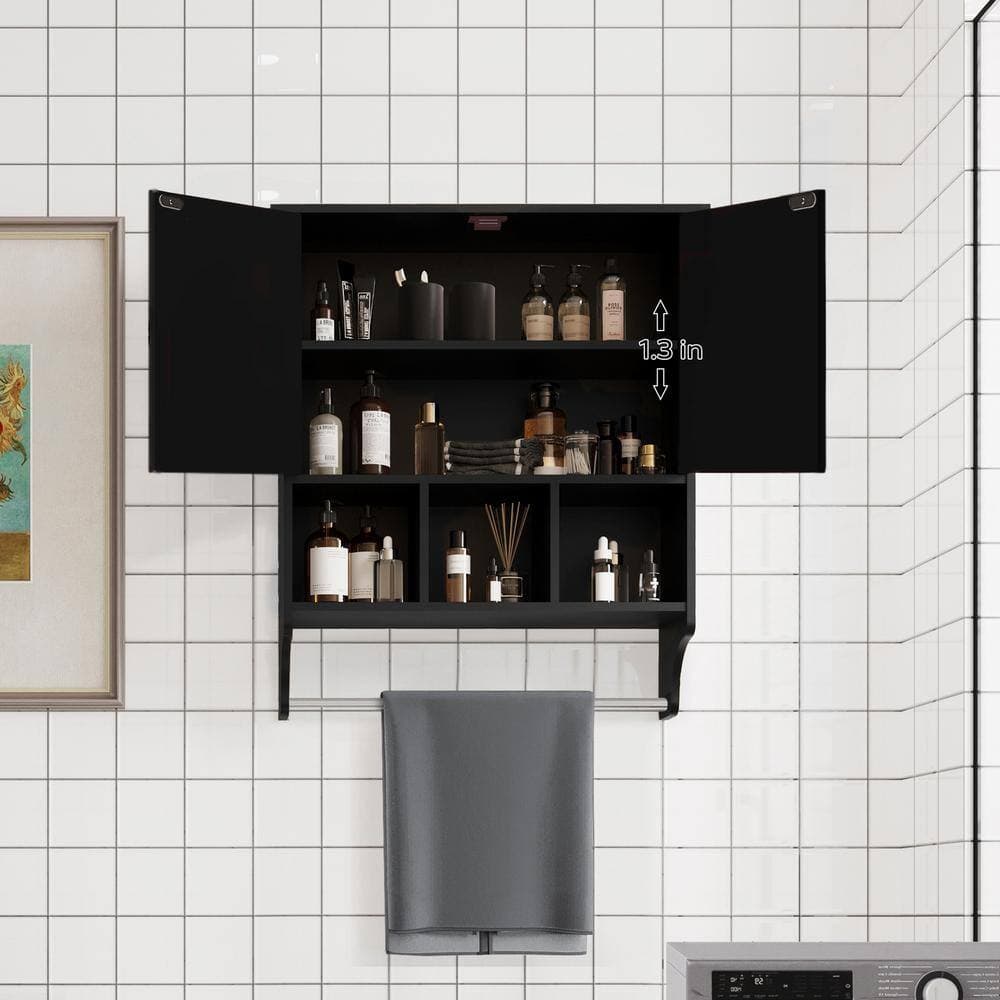 Sudzendf 23.80 in. W x 7.80 in. D x 27.5 in. H Bathroom Storage Wall Cabinet in Black (3)