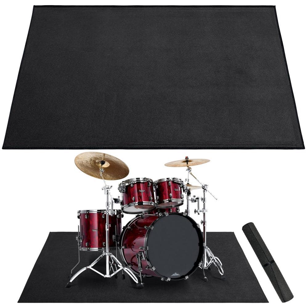 Angel Sar 5 ft. x 6.6 ft. Black Polyester Drum Rug, Soundproof Drum Floor Mat for Electrical Drum, Drum Accessories Gift (2)