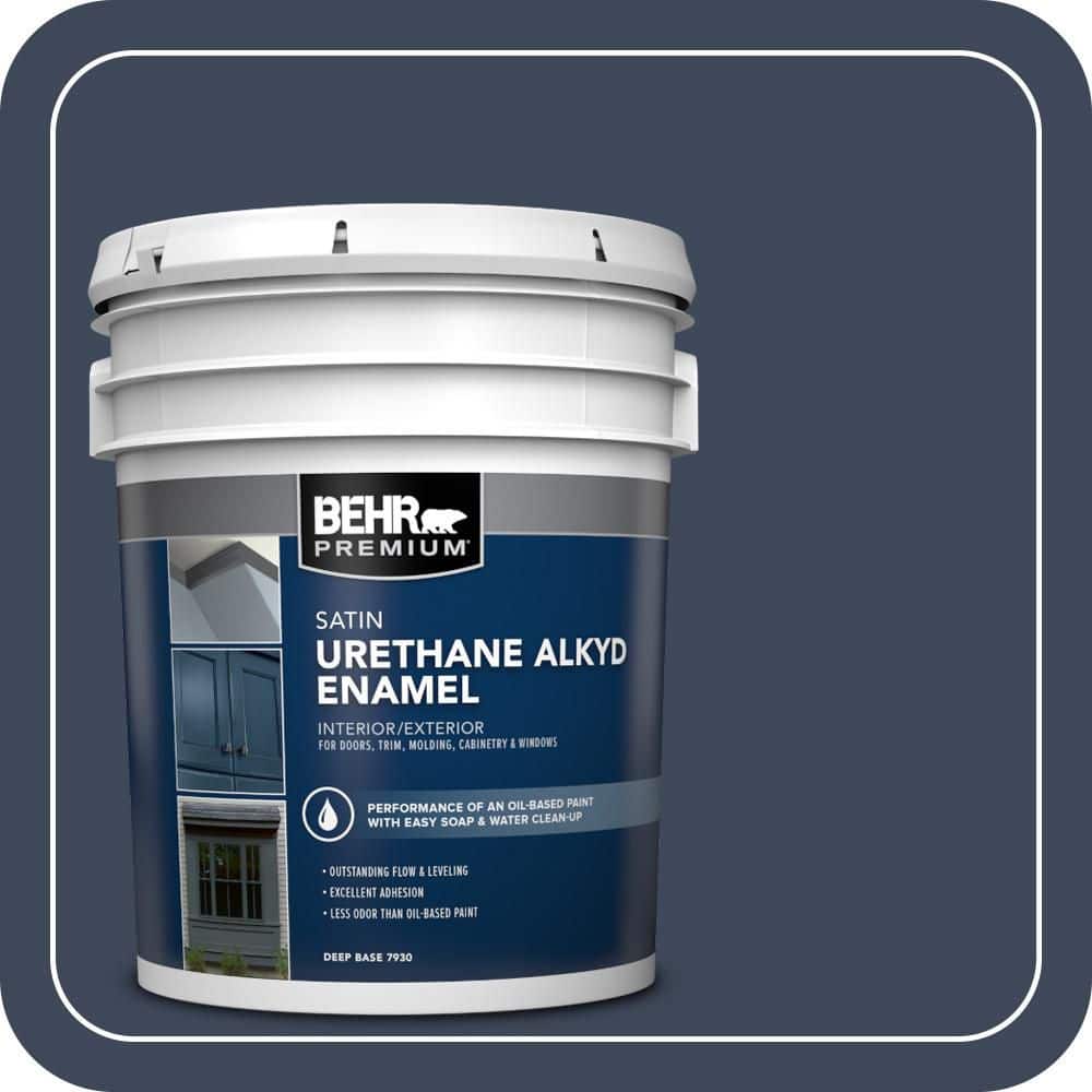 BEHR PREMIUM 5 gal. #AE-42 Academic Navy Urethane Alkyd Satin Enamel Interior/Exterior Paint