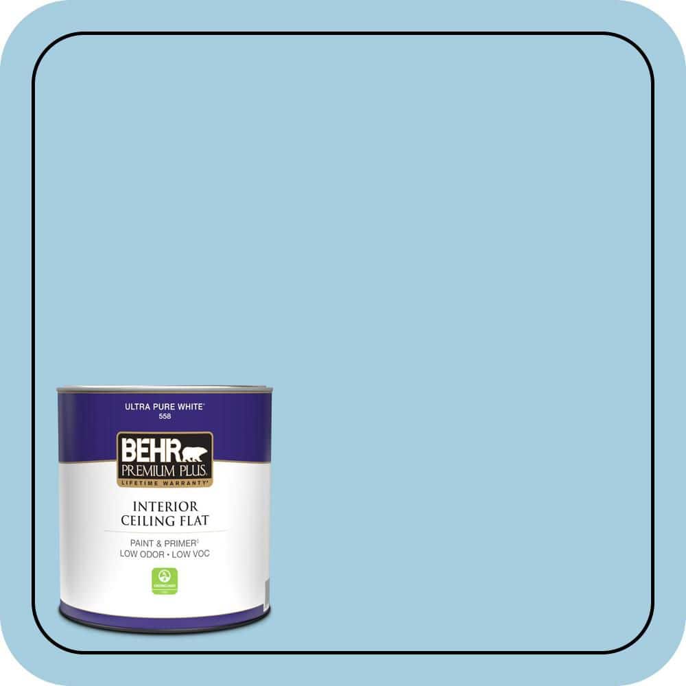 BEHR PREMIUM PLUS 1 qt. #M490-2 Carefree Sky Ceiling Flat Interior Paint & Primer (1)