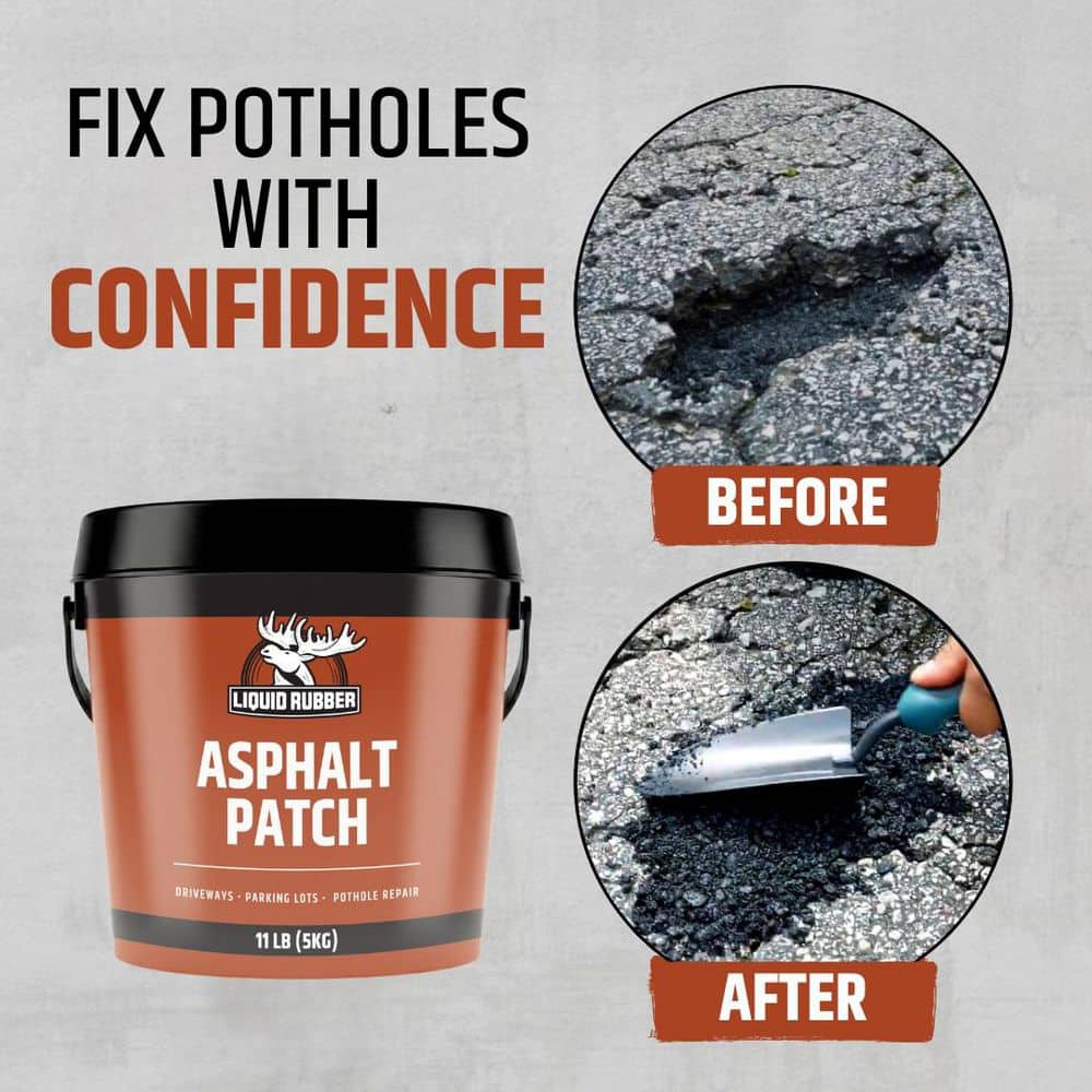 LIQUID RUBBER Asphalt Patch 11 lb. Pail Ready-to-Use Pothole Repair for Driveways, Parking Lots, Paths & Roads All-Weather Application (2)