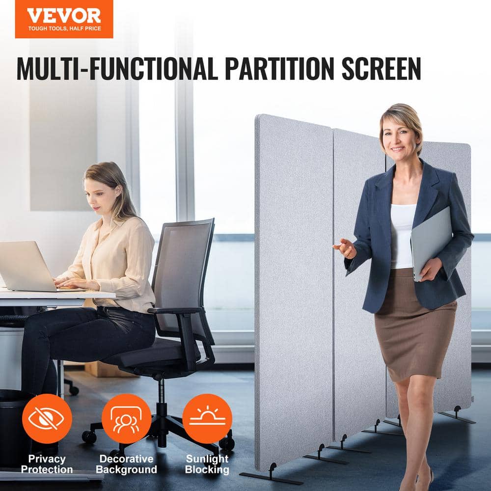 VEVOR 2 ft. Room Divider, Polywire Gray for Privacy 3 Panel Soundproof Room Screen Folding Divider Portable Partition Divider (2)