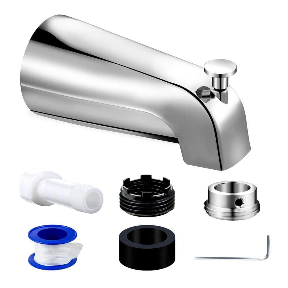 Unbranded Universal Diverter Tub Spout Chrome Fits 1/2 Inch Copper or IPS and 3/4 Inch IPS with Adapters Hex Wrench (1)