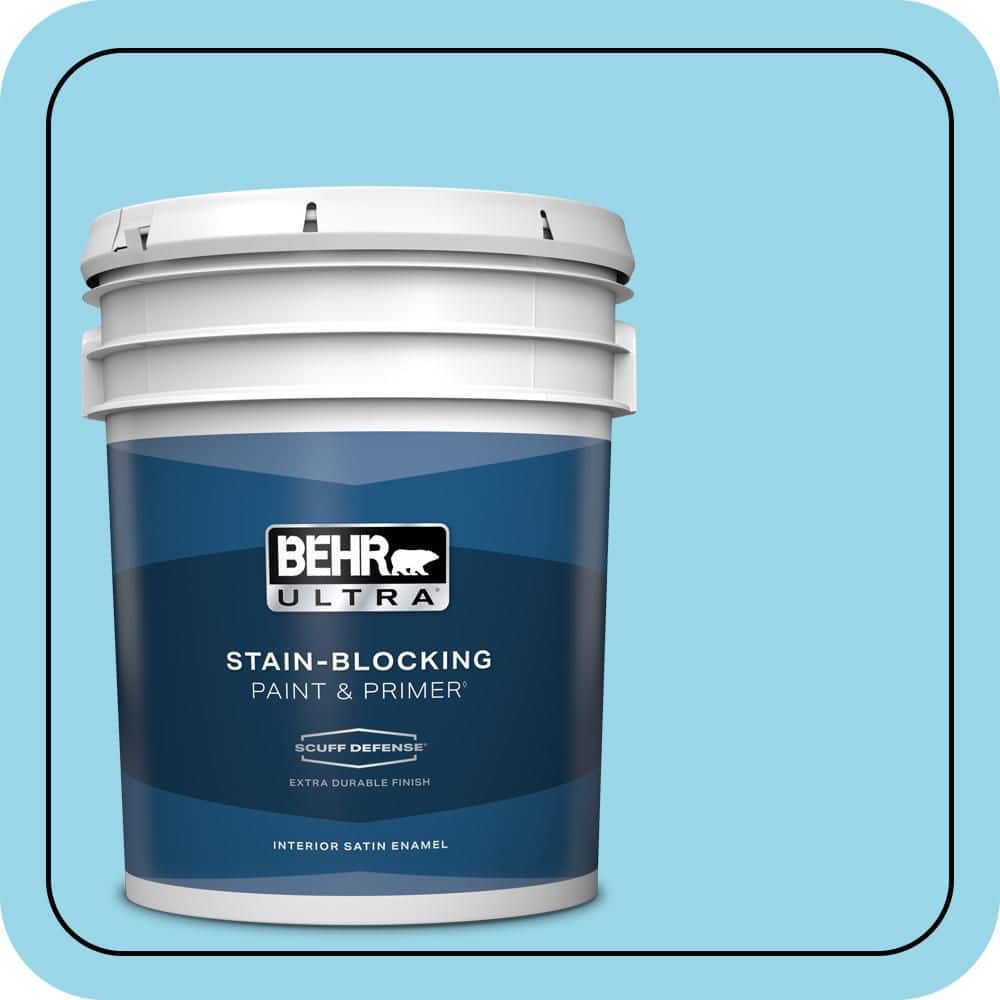 BEHR ULTRA 5 gal. #P490-2 Blue Sarong Extra Durable Satin Enamel Interior Paint & Primer