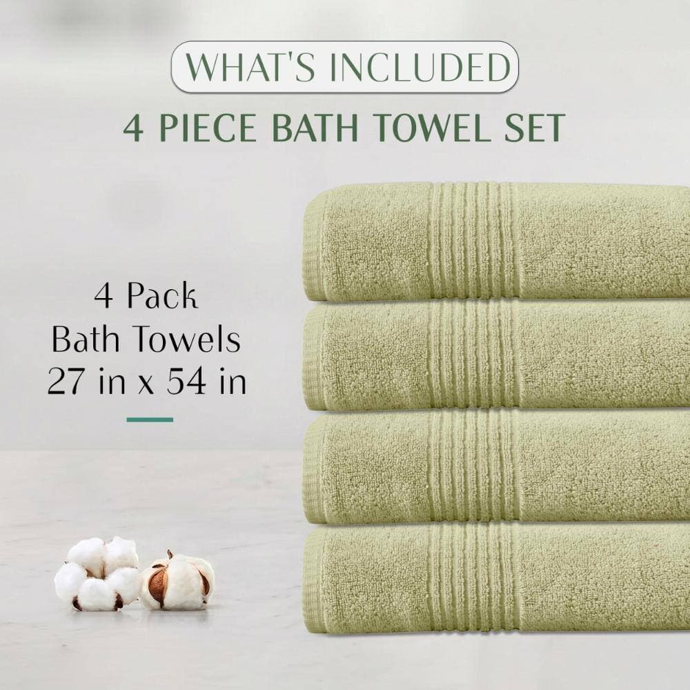 Home Weavers Inc Home Weavers Hazel 500GSM 100% Cotton Zero Twist Super Absorbent Bath Towel Set, 27"x54" (4)(4 Bath Towels), Green (2)