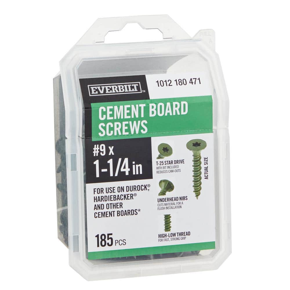 Everbilt #9 x 1-1/4 in. Ribbed Flat Head T25 Star Drive Cement Board Screw (185-Pack)