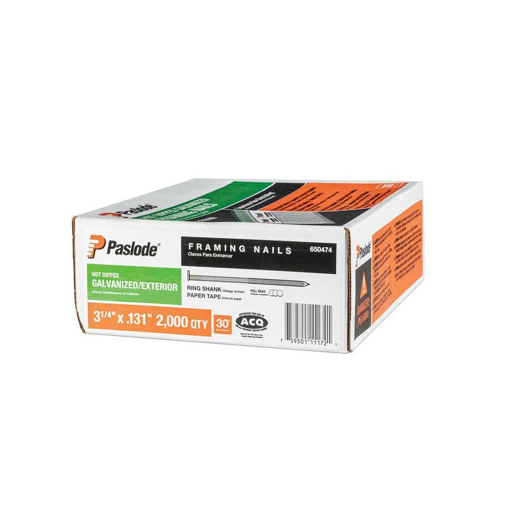 Paslode 3-1/4-in x 0.131-Gauge 30-Degree Hot-Dipped Galvanized Round Drive Papertape Framing Nails 2000 Per Box