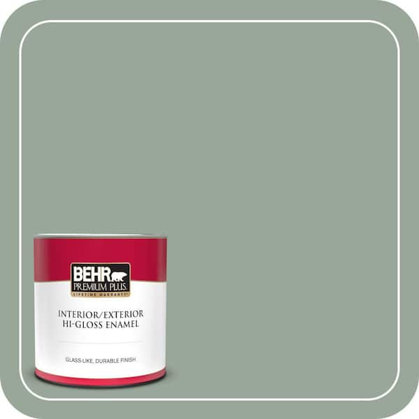 BEHR PREMIUM PLUS 1 qt. #MQ6-17 Green Trellis Hi-Gloss Enamel Interior/Exterior Paint & Primer (2)