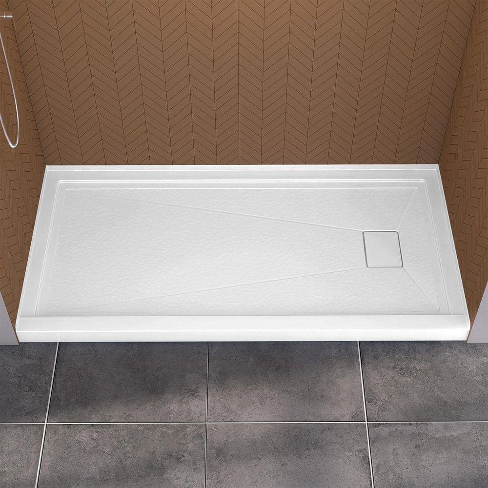 NTQ 72 in. x 36 in. Acrylic Single Threshold Alcove Rectangular Shower Pan Base with Right Drain Hole and Cover in White (1)
