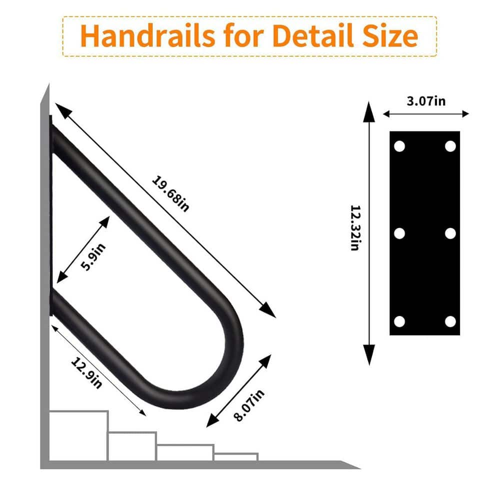 Afoxsos 20 Wall Mount Non-Slip U Shape Handrails for Outdoor Steps Porch Railing for 1-3 Steps Garage Stairs Metal (3)
