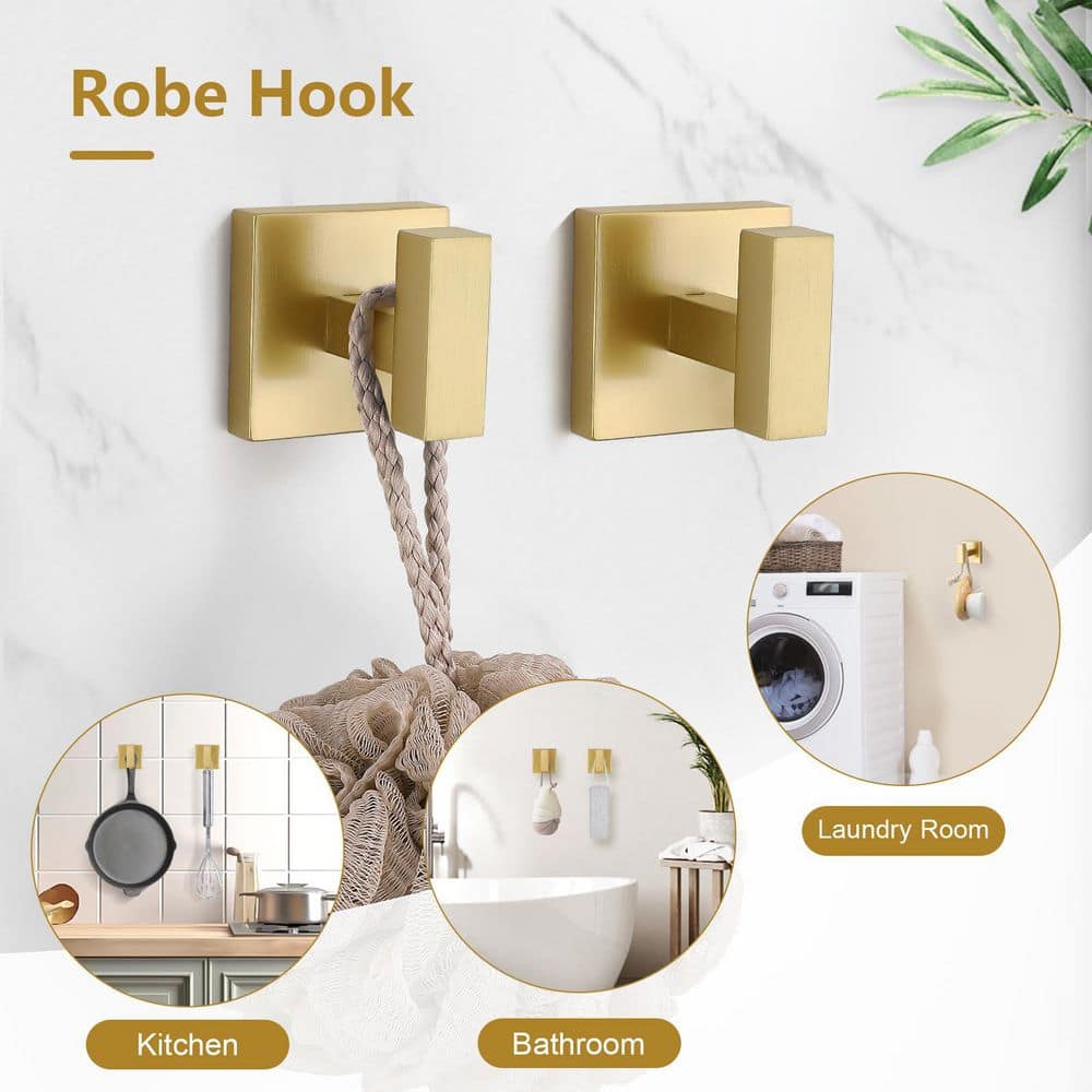 Numhew 5-Piece Bathroom Hardware Accessory Set with 23.6 in. Towel Bar and Square Toilet Paper Holder in Brushed Gold (3)