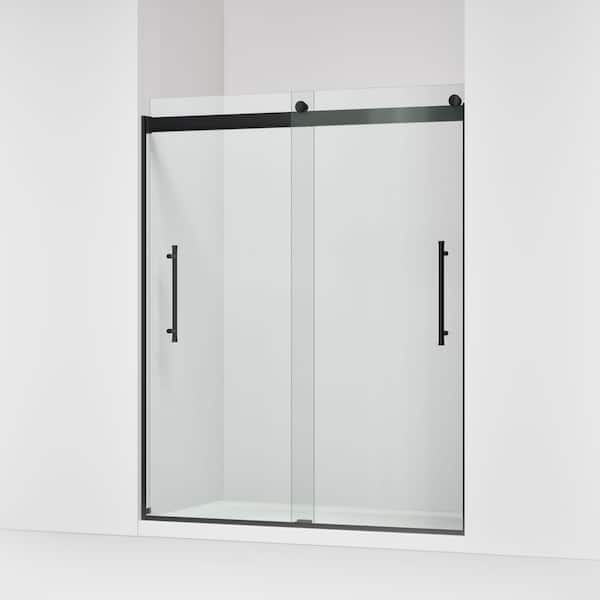 KOHLER Elmbrook 55-60 in. W x 74 in. H Sliding Frameless Shower Door in Matte Black with 5/16 in. Thick Tempered Glass