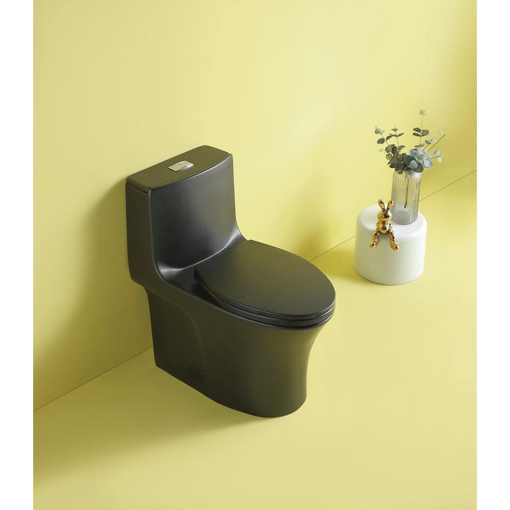EAKYHOM 12 in. One-Piece 1.1/1.6 GPF Dual Flush Elongated 15.13 in. Toilet in Matte Black, Slow-Close Seat Included (3)