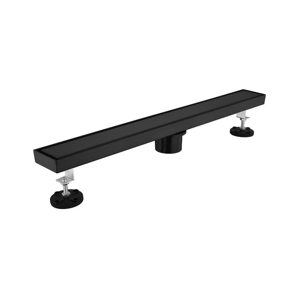 Tahanbath 28 in. Linear Shower Drain, Included Hair Strainer and Leveling Feet in Matt Black (1)