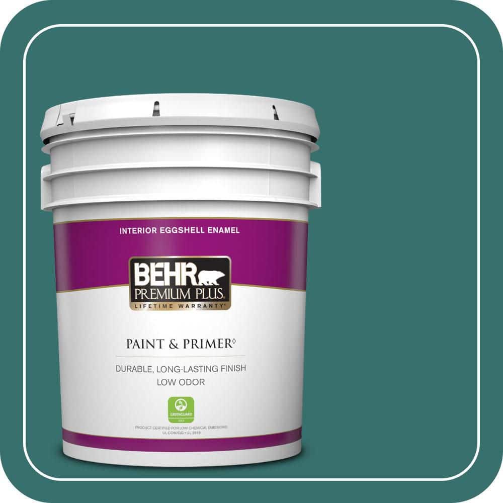 BEHR PREMIUM PLUS 5 gal. #500D-7 Caribbean Green Eggshell Enamel Low Odor Interior Paint & Primer