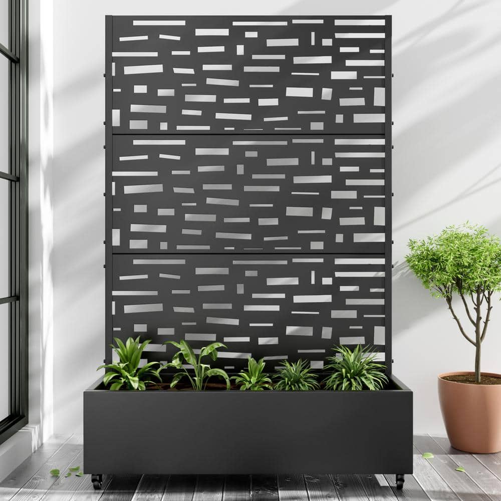 Dovelina Large 47 in. x 72 in. Black Metal Raised Garden Bed Planter Box with Trellis and Caster (1)