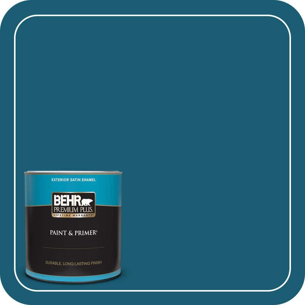 BEHR PREMIUM PLUS 1 qt. #540D-7 Deep Blue Sea Satin Enamel Exterior Paint & Primer