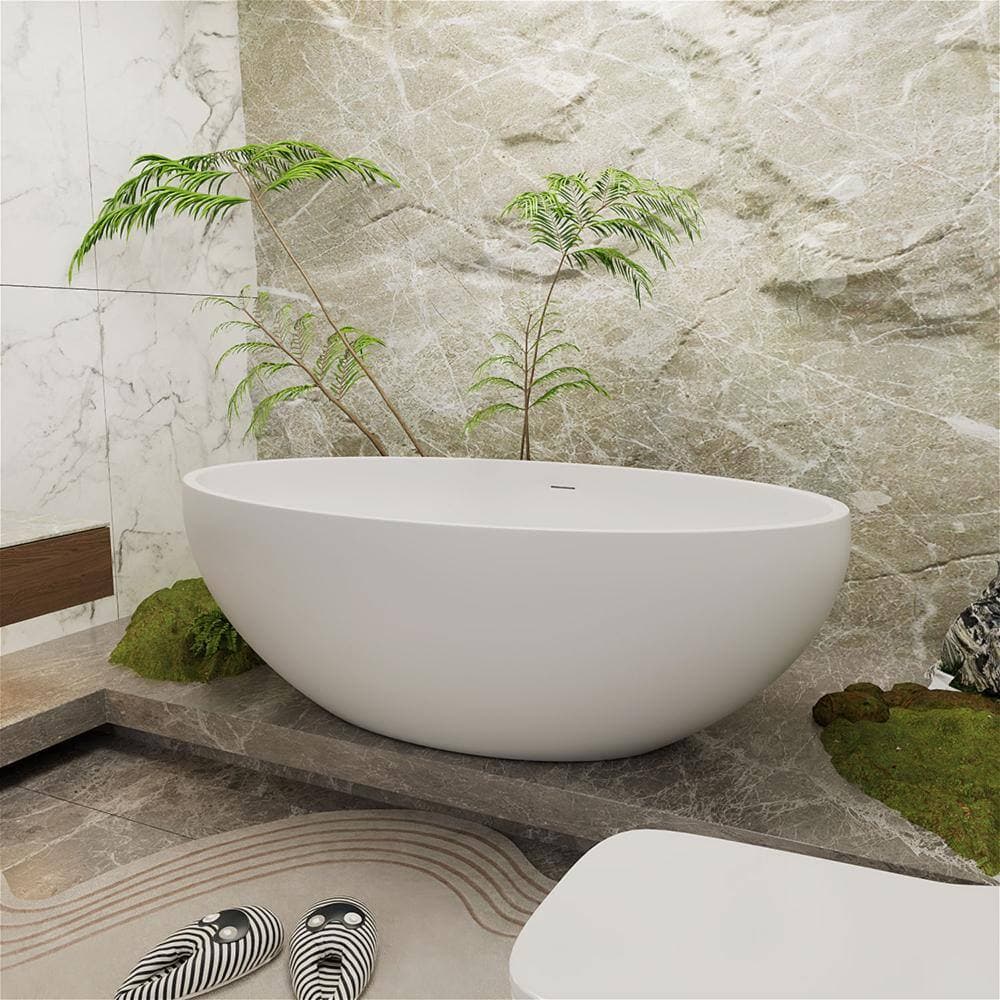 GIVING TREE 39.37 in. Stone Resin Freestanding Double-Ended Bathtub Solid Surface Soaking Bathtub (4)