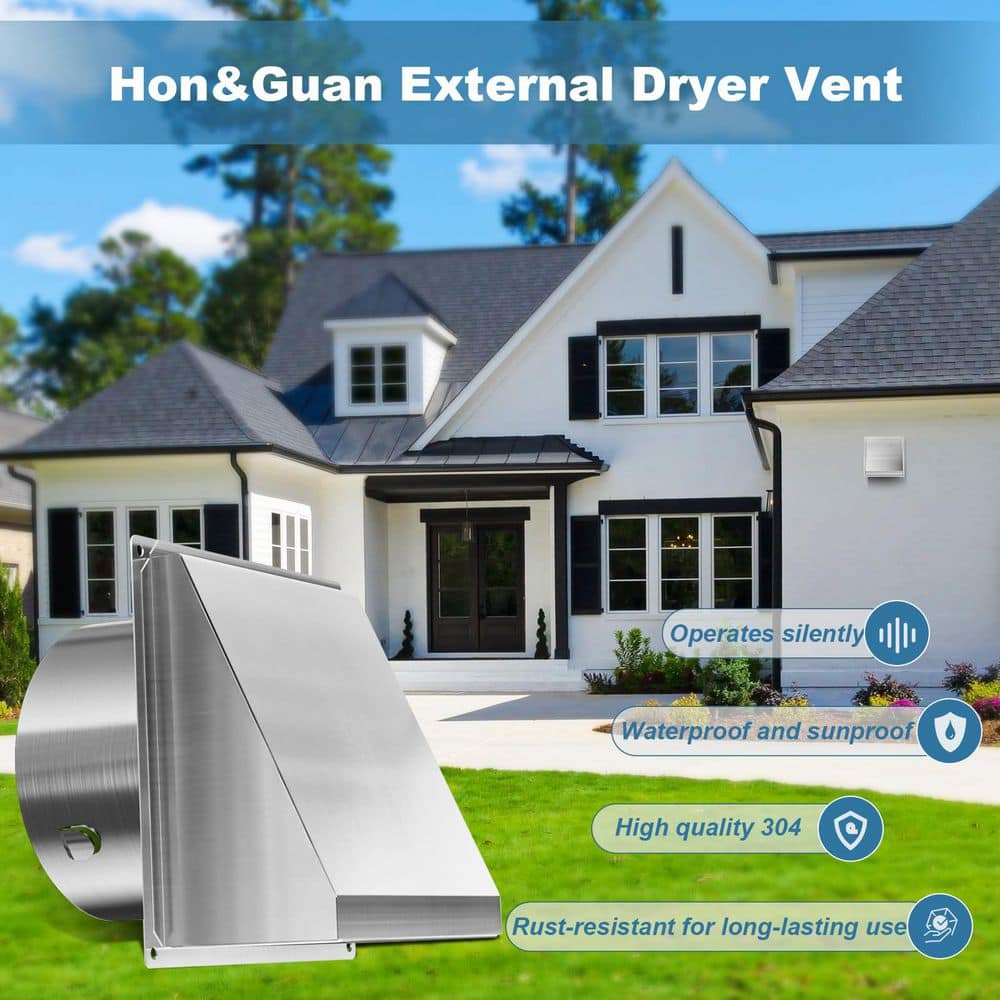 Wudkey 1-Piece Bathroom Accessory Set in Silver, Dryer Vent Cover Outside 4 in. with Removable Mesh (2)