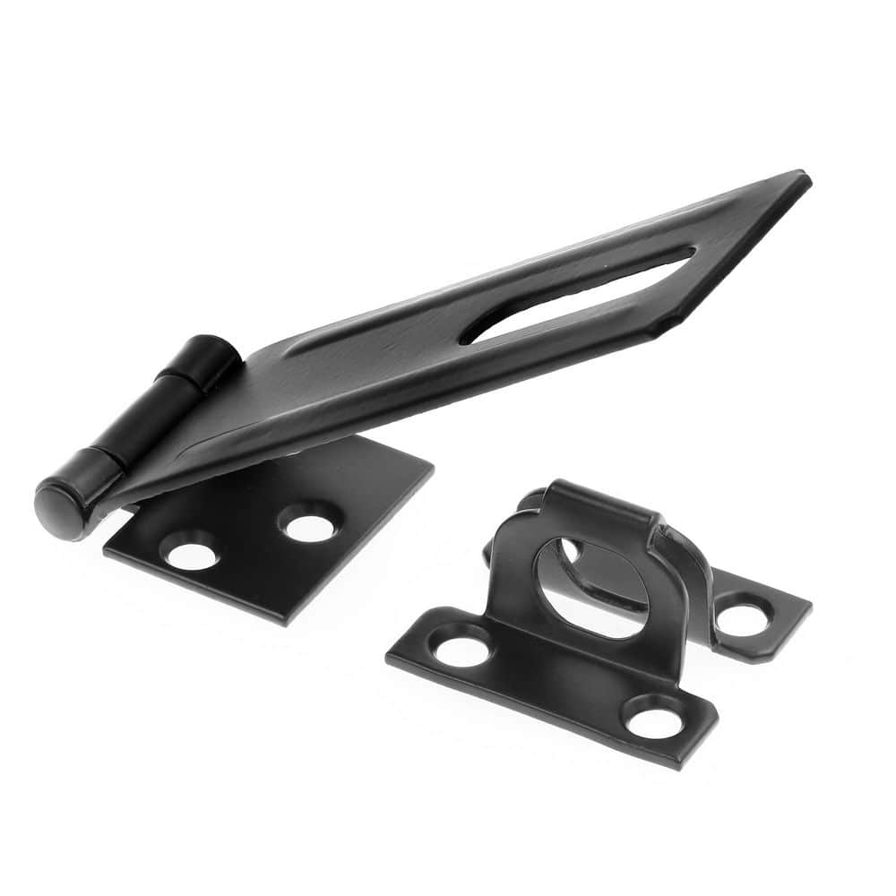 Prime-Line Door and Gate Safety Hasp Hinge Latch with Fixed Staple 4-3/8 inch with Screws Matte Black (Single Pack) (1)