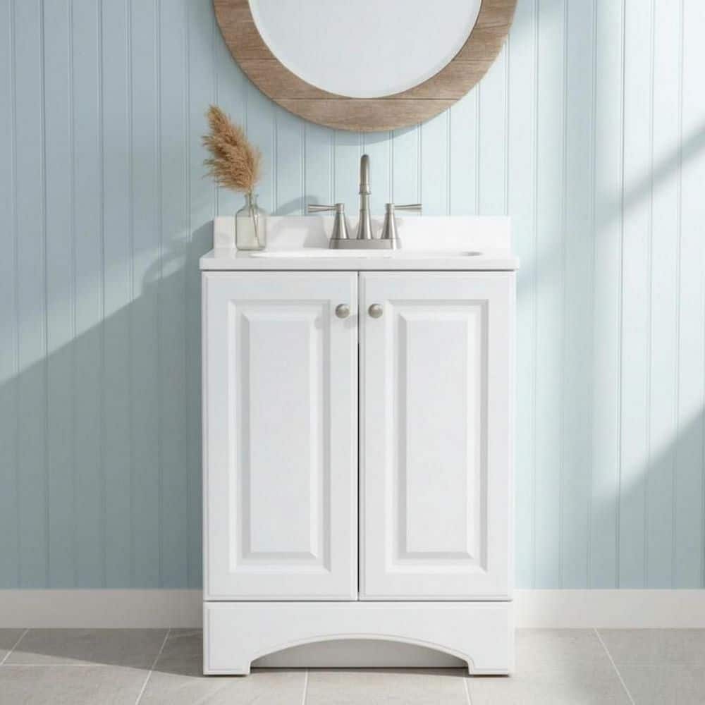 Glacier Bay 25 in. Single Sink White Freestanding Bath Vanity with White Cultured Marble Top (Assembled) (2)