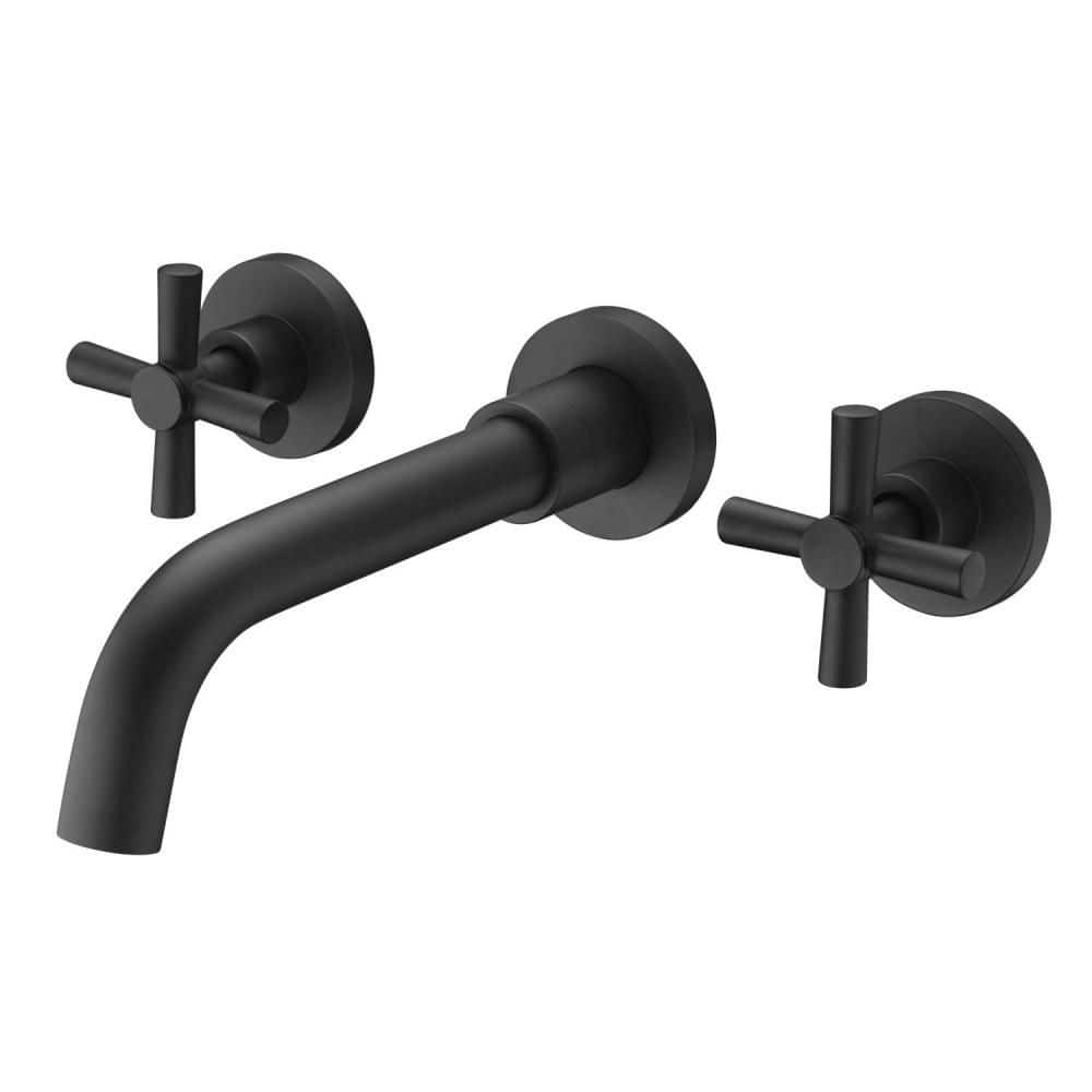 Numhew 3-Piece Wall Mounted Bathroom Faucet with Bathroom Faucets and Rough-in Valve, Stable and Durable, Matte Black (1)