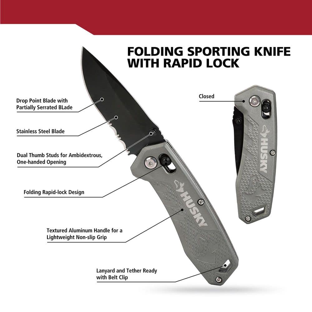 Husky Rapid Lock Folding Sporting Pocket Knife (3)