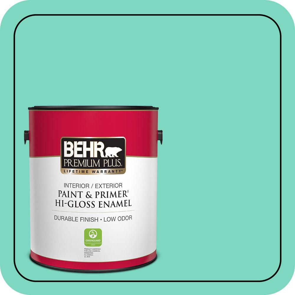 BEHR PREMIUM PLUS 1 gal. #480A-3 Mint Majesty Hi-Gloss Enamel Interior/Exterior Paint & Primer
