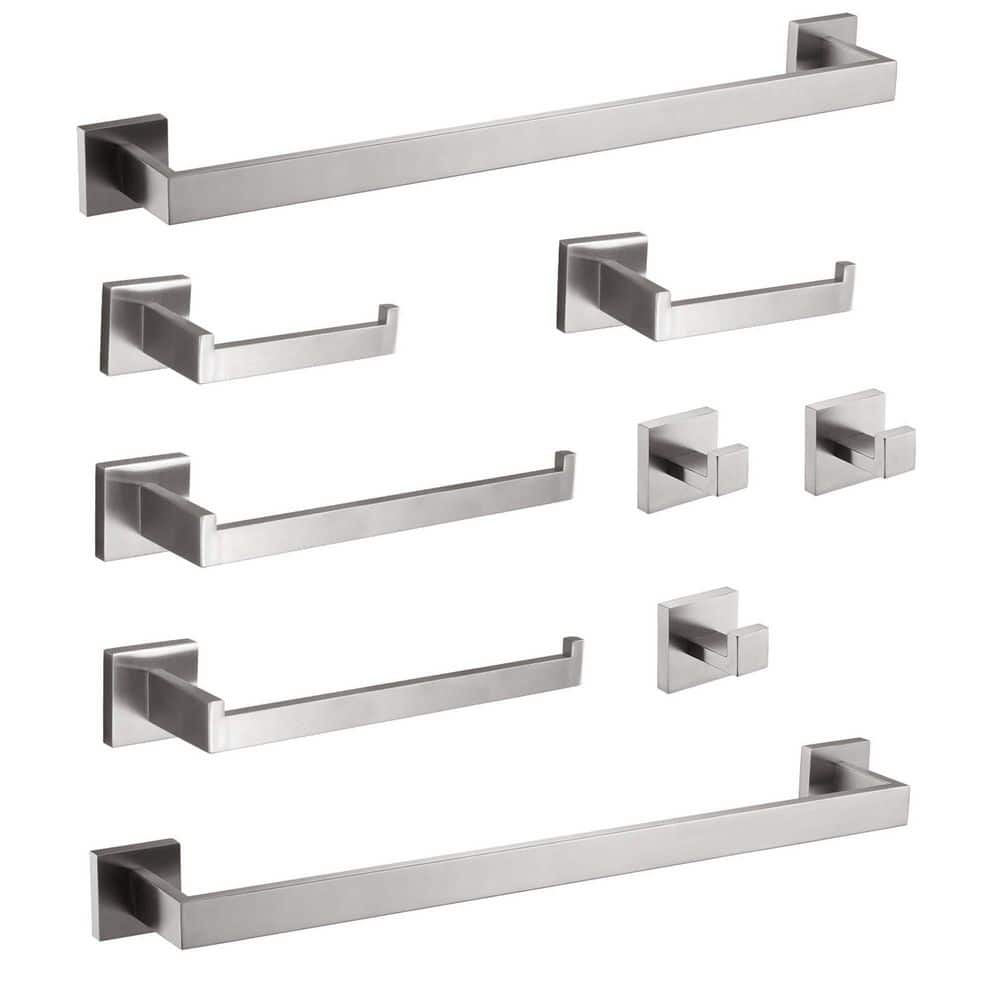 LuckByte 9-Piece Bathroom Hardware Set with Mounting Hardware in Brushed Nickel (1)