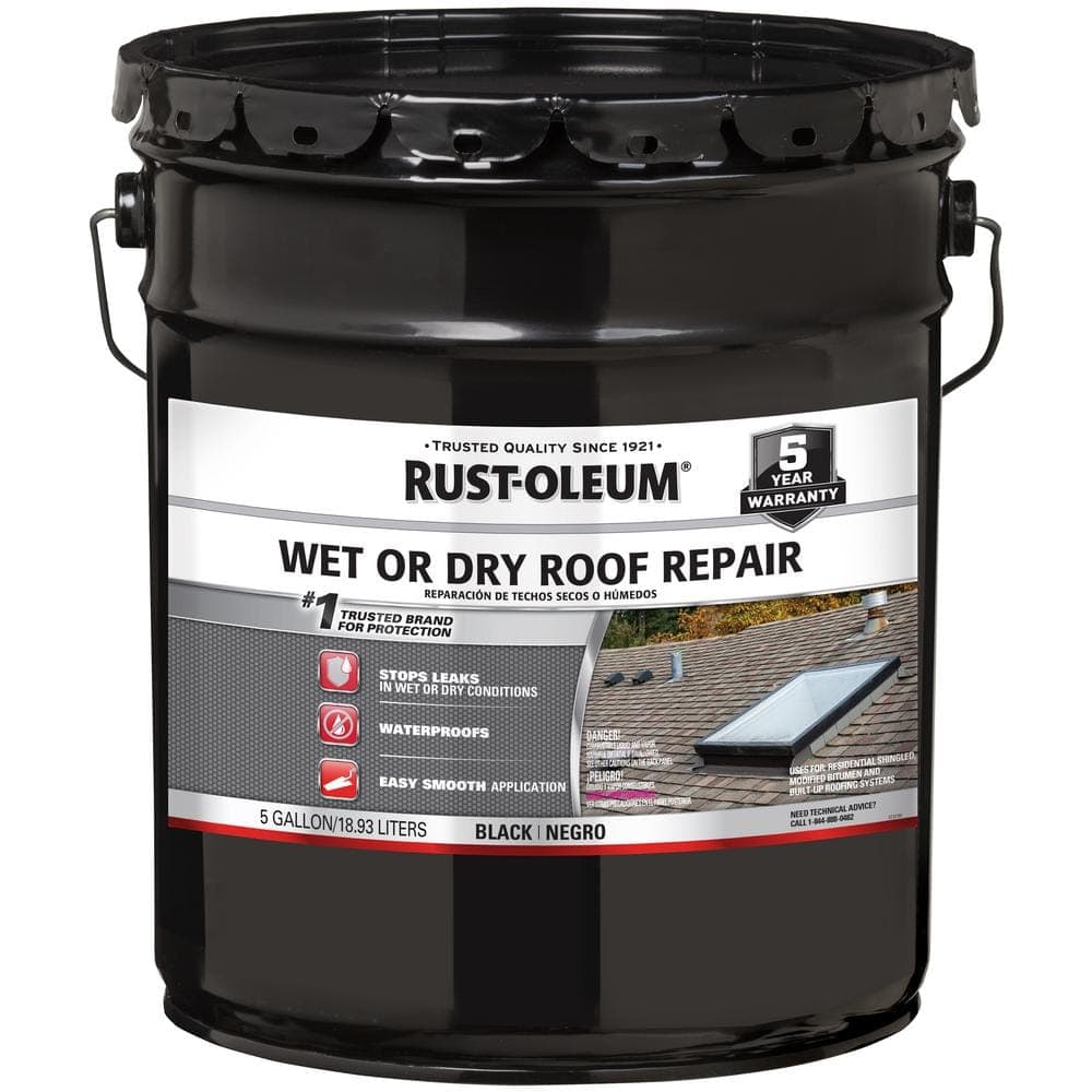 Rust-Oleum 5 Gal. Wet or Dry Black Plastic Cement Roofing Repair Adhesive