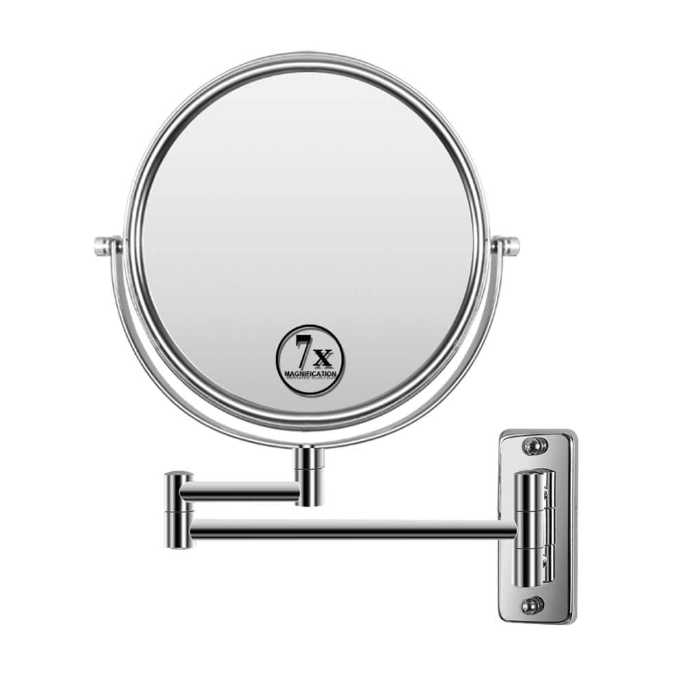 INSEEDE VERRA 8 in. Wall Mounted Makeup Mirror 1X/7X Magnification Double-Sided Swivel Vanity Mirror in Chrome