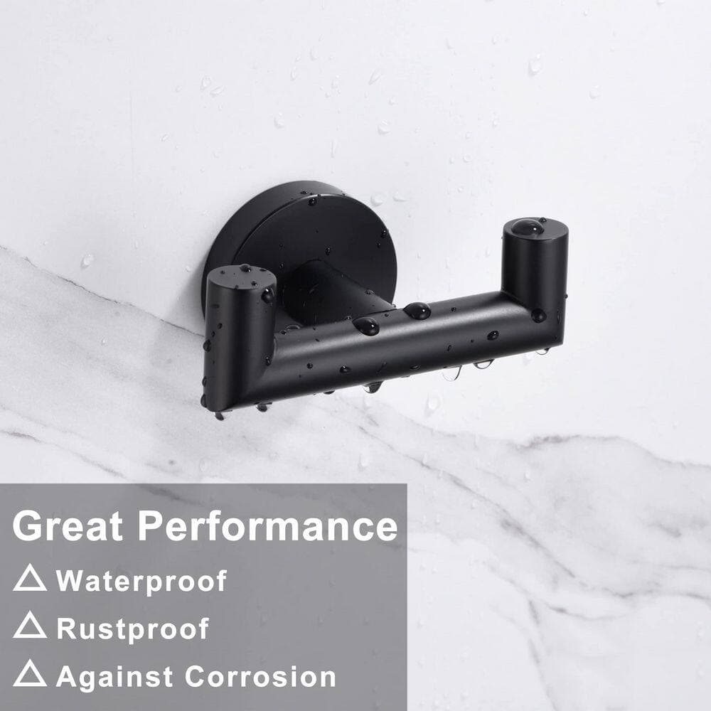 Numhew Stainless Steel Heavy Duty Double Holder Robe Hooks Knob, Towel Hooks for Hanging Towels, Coats, Matte Black (2-Pack) (3)