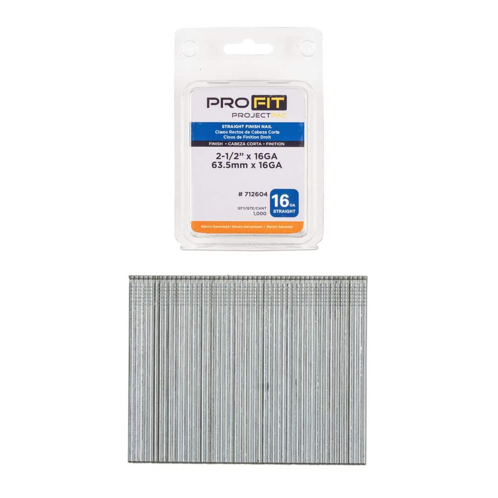 PRO-FIT 2-1/2 in. x 16GA Straight Electrogalvanized Collated Finish Nails (1000-Per Box) (1)