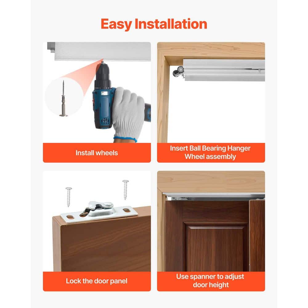 SKYSHALO Bypass Sliding Door Hardware Kit, 4 ft. Dual-Track Bypass Door Hardware, Smooth and Quiet Sliding Door Handles and Pulls (2)
