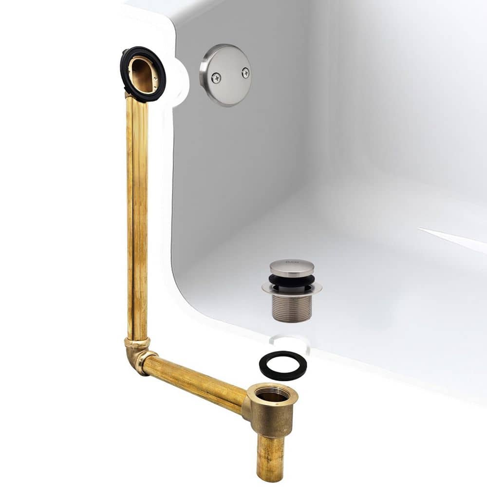 Westbrass 22 in. Direct Connect 17-Gauge Brass Waste and Overflow with Tip-Toe Drain Trim Satin Nickel (1)