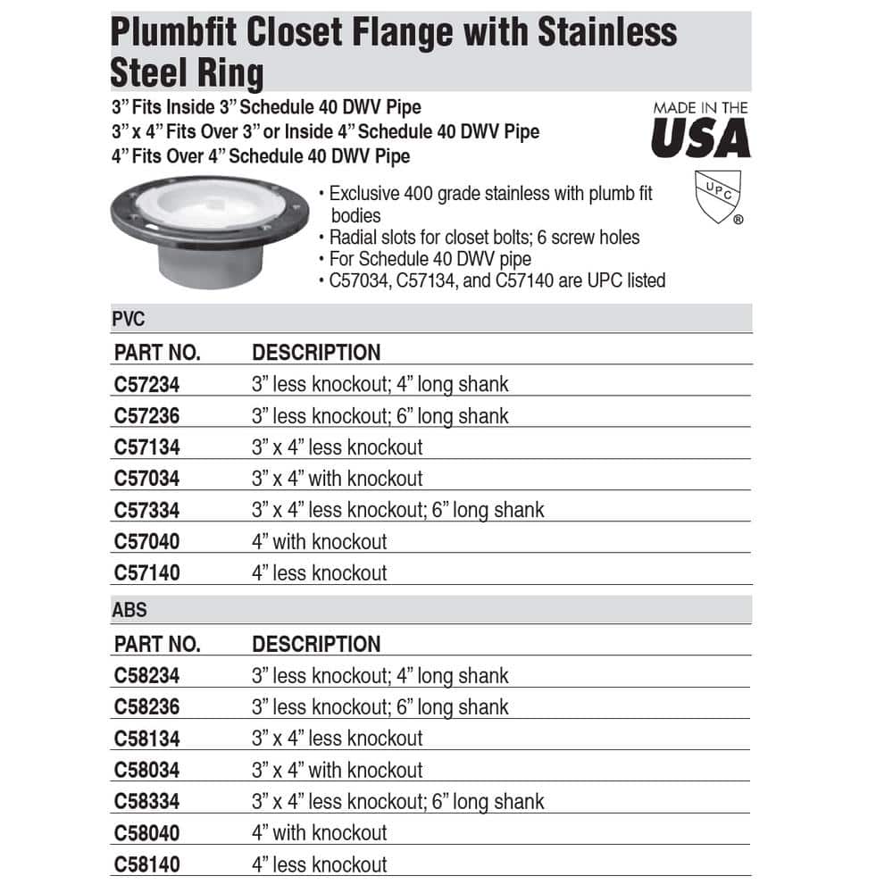 JONES STEPHENS 7 in. O.D. Plumbfit PVC Closet (Toilet) Flange w/Stainless Steel Ring & 6 in. Shank for 3 in. or 4 in. Sch. 40 DWV Pipe (3)