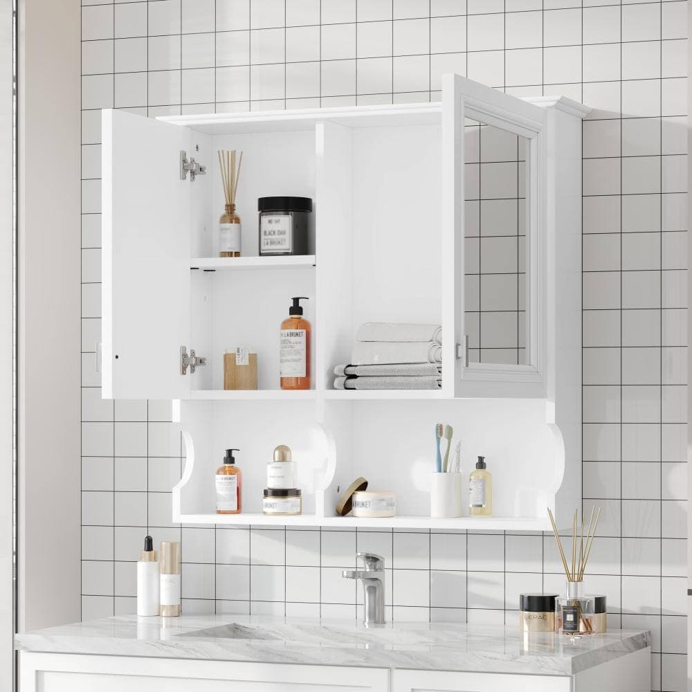 Luxeyard 30 in. W Wall-Mounted Mirror Medicine Cabinet with Open Shelves and Adjustable Storage for Bathroom (2)