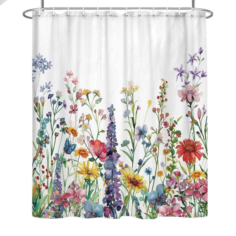 JFVKAF Farmhouse Rustic Boho Floral Shower Curtain 70x70 Botanical Watercolor Wildflower Aesthetic with Hooks White Polyester (1)