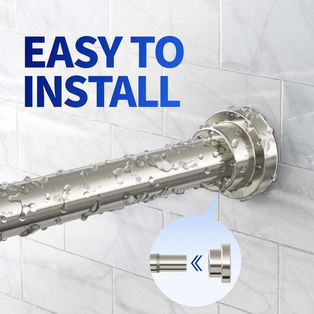 Wudkey Brushed Nickel Tension Shower Curtain Rod, 1 in. Dia. Adjustable 28-74 in., No Drill Non Slip Rustproof for Bathroom (3)