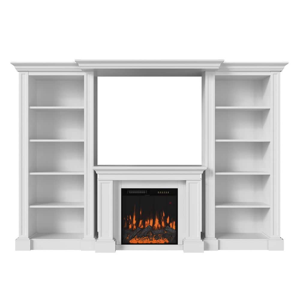 Homsee 115.5 in. Freestanding Engineered Wood Smart Electric Fireplace TV Stand in White with 10 Shelves, Remote Control