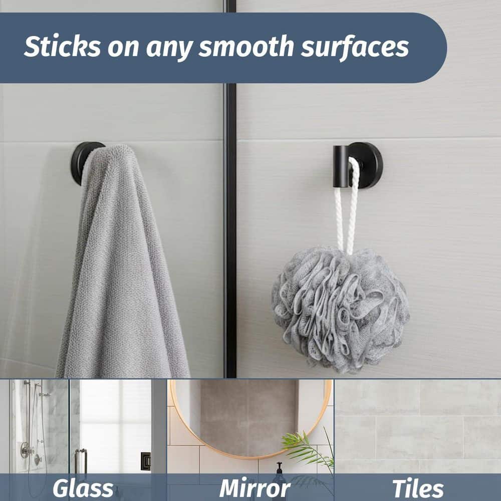 Unbranded J-Hook Matte Black 4-Pack Black Stainless Steel Twist-Lock Suction Cup Shower Hooks Removable No-Drill Towel Robe Hook (3)