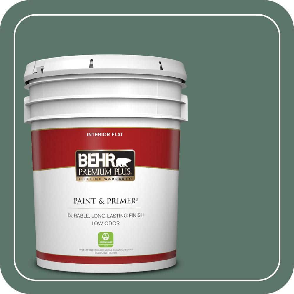BEHR PREMIUM PLUS 5 gal. #S420-6 Pine Brook Flat Low Odor Interior Paint & Primer