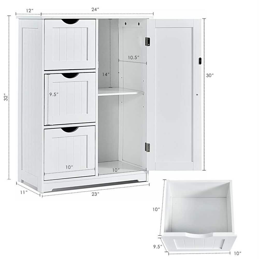 Dracelo 22 in. W 12 in. D 32 in. H Freestanding Bathroom Linen Cabinet with Three Drawers and Cupboard (4)
