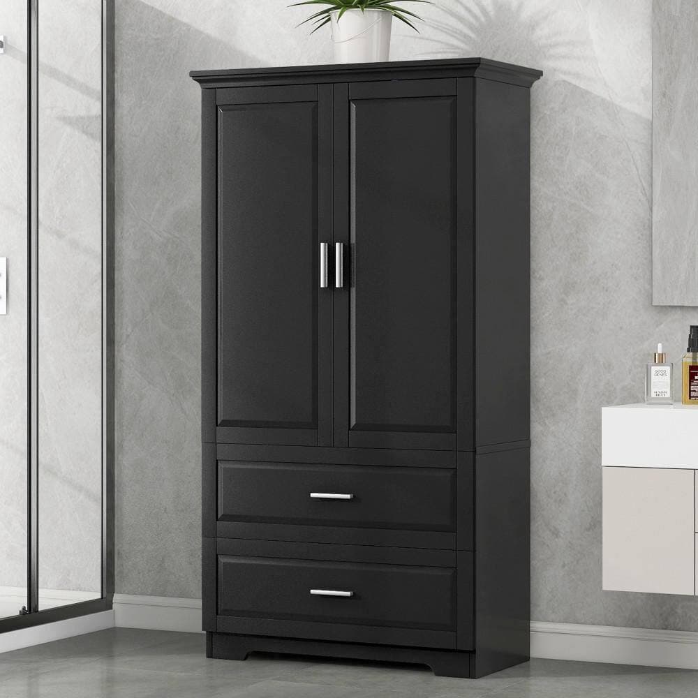 Unbranded 32 in. D x 15 in. W x 63.2 in. H Black Linen Cabinet with 2 Doors and Drawers, Adjustable Shelf (3)