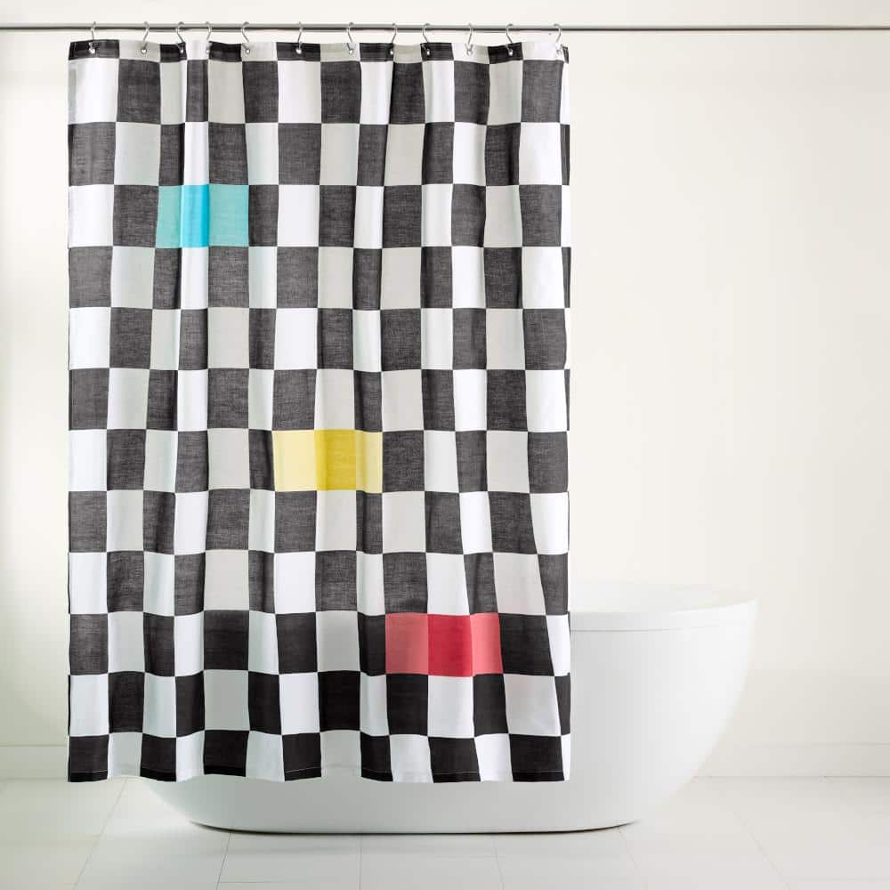Home Dynamix Betty Bold Checkerboard Cotton 70 in. x 72 in. Shower Curtain Black White (Single Pack) (1)