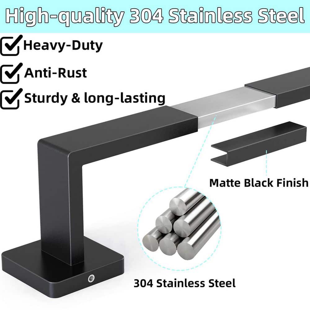 KHKFY 24 in. Towel Bar for Bathroom Wall Mount, 304 Stainless Steel, Matte Black Finish, 2.16 in. Deep Rustproof (3)