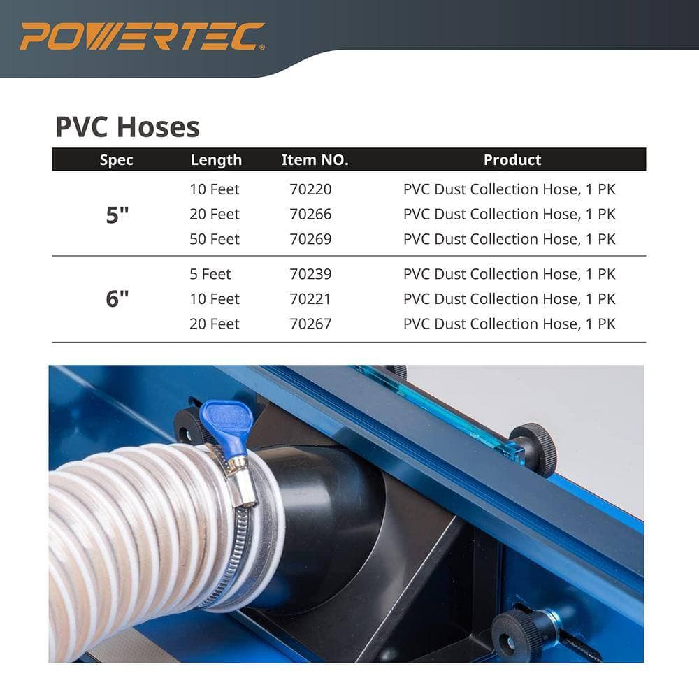 ‎POWERTEC 4 in. x 20 ft. Dust Collection Hose with Dust Control Flex Cuff with Steel Clamps for Dust Collection Systems (3)