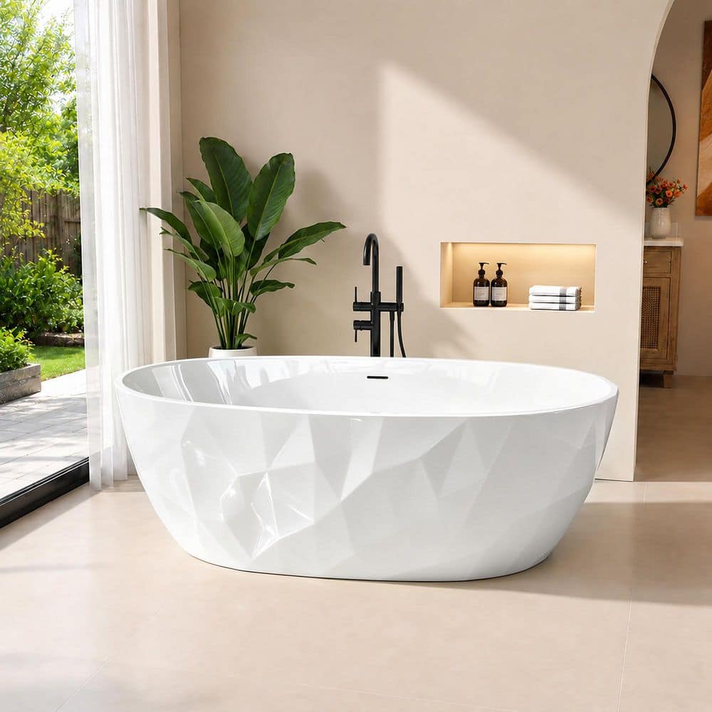 Zeafive 67 in. x 31.5 in. Acrylic Freestanding Soaking Bathtub Stand Alone Bathroom Tub with Center Drain in White (1)