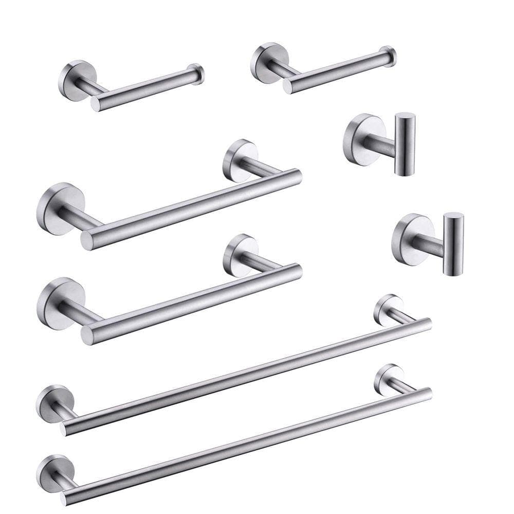HMMHVV 8-Piece Bath Hardware Set Stainless Steel 8-Piece Towel Bar Set Wall Mount Bathroom Accessories Set